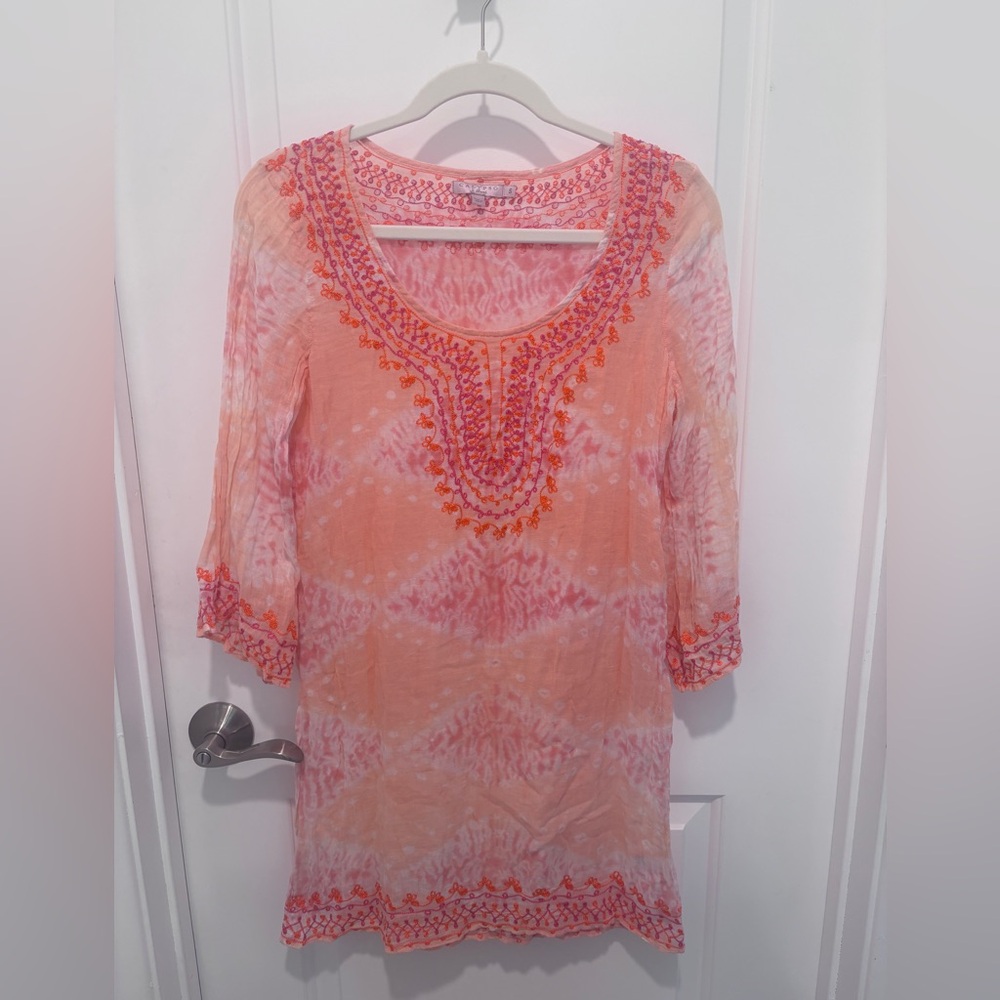 Embroidered Pink Orange Tie-Dye Women’s Tunic Dress or Top